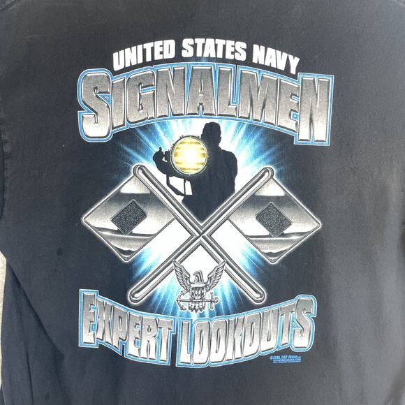 Vintage US Navy Shirt Mens XL Black Signalman Expert Lookout Graphic Tee - Picture 12 of 15